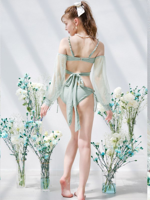 画像11: 【即日発送】【ビキニ】【水着】ふんわりシアー長袖ビキニ 2点セット[YMT]