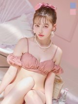 【ビキニ】【水着】くしゅっとオフショル袖シンプルビキニ 2点セット【予約商品/5月中旬発送予定】[OF03C]