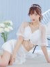画像1: 【即日発送！】【ビキニ】【水着】ドットチュール袖バストフリルビキニ 3点セット[YMT] (1)