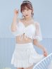 画像2: 【即日発送！】【ビキニ】【水着】ドットチュール袖バストフリルビキニ 3点セット[YMT] (2)