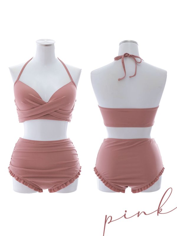 画像50: 【即日発送】【ビキニ】【水着】シアーチュニック付きハイウエストビキニ 3点セット[YMT]