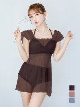 【予約商品/7月上旬~7月中旬発送予定】【ビキニ】【水着】シアーチュニック付きハイウエストビキニ 3点セット[YMT]