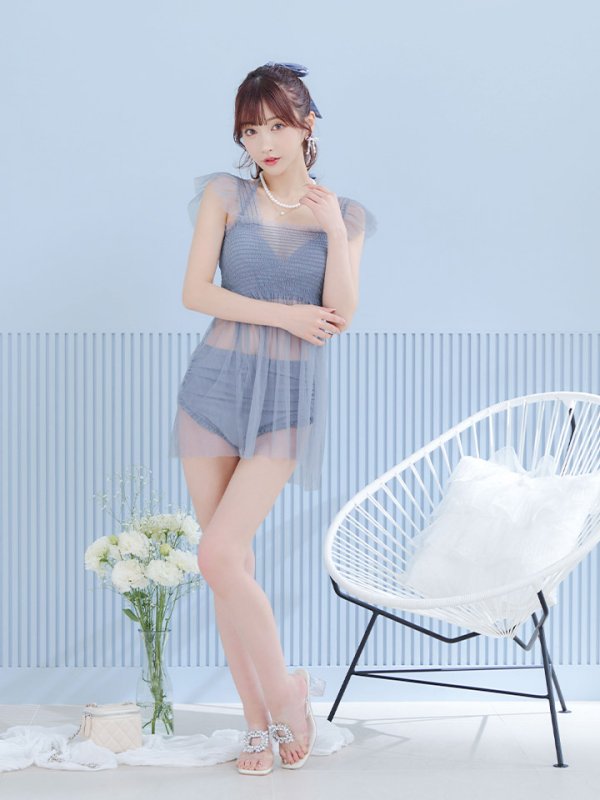 画像39: 【即日発送】【ビキニ】【水着】シアーチュニック付きハイウエストビキニ 3点セット[YMT]