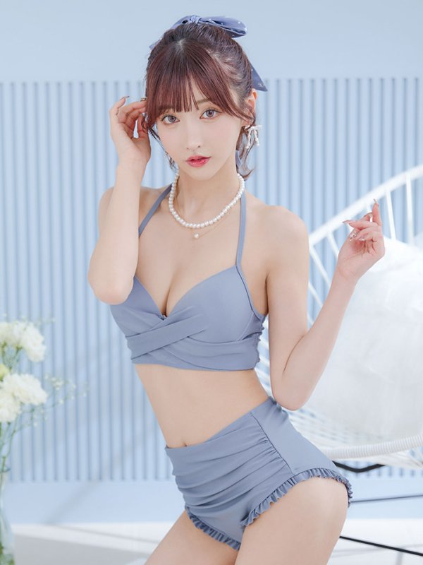 画像40: 【即日発送】【ビキニ】【水着】シアーチュニック付きハイウエストビキニ 3点セット[YMT]