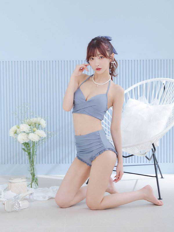 画像41: 【即日発送】【ビキニ】【水着】シアーチュニック付きハイウエストビキニ 3点セット[YMT]