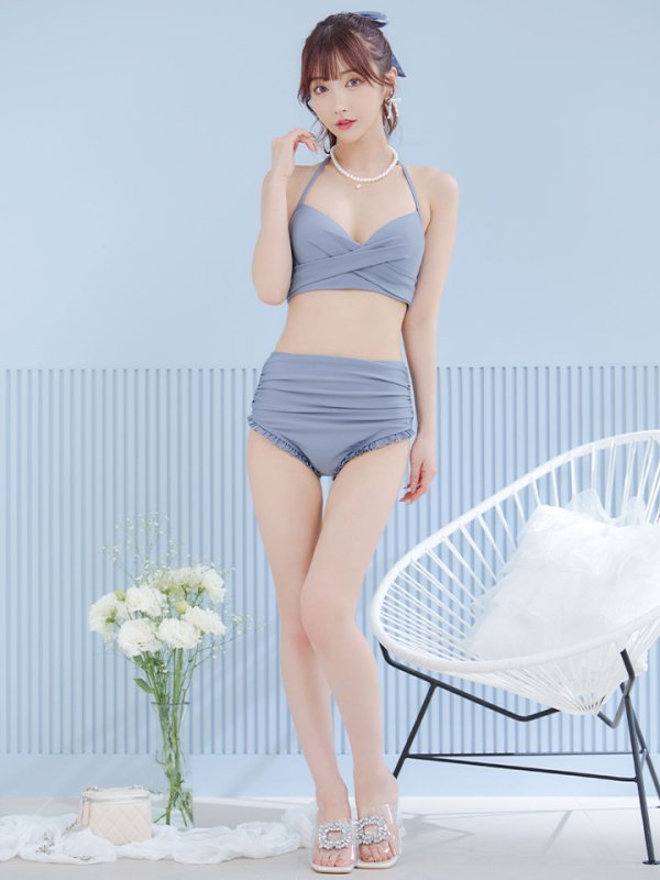 画像31: 【即日発送】【ビキニ】【水着】シアーチュニック付きハイウエストビキニ 3点セット[YMT]