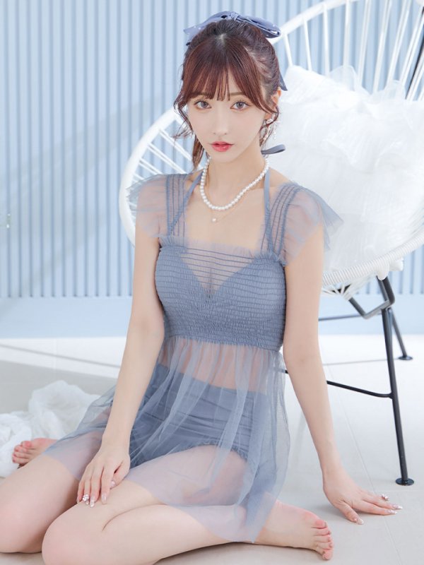 画像34: 【即日発送】【ビキニ】【水着】シアーチュニック付きハイウエストビキニ 3点セット[YMT]