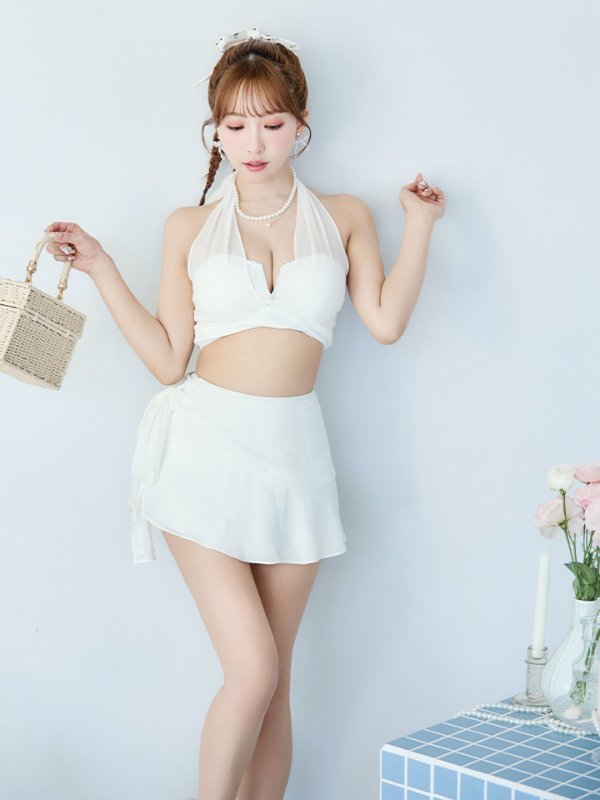 画像10: 【即日発送】【ビキニ】【水着】シアーホルターネックスカート付きビキニ 3点セット[YMT]