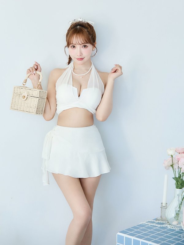 画像11: 【即日発送】【ビキニ】【水着】シアーホルターネックスカート付きビキニ 3点セット[YMT]