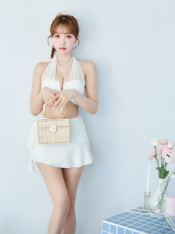 画像12: 【即日発送】【ビキニ】【水着】シアーホルターネックスカート付きビキニ 3点セット[YMT]