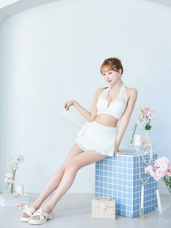 画像15: 【即日発送】【ビキニ】【水着】シアーホルターネックスカート付きビキニ 3点セット[YMT]