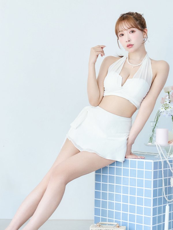 画像17: 【即日発送】【ビキニ】【水着】シアーホルターネックスカート付きビキニ 3点セット[YMT]