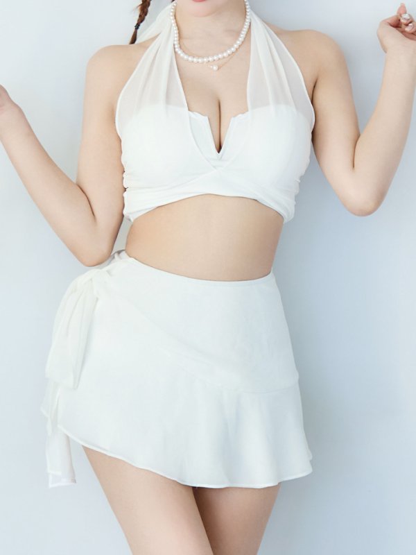 画像21: 【即日発送】【ビキニ】【水着】シアーホルターネックスカート付きビキニ 3点セット[YMT]