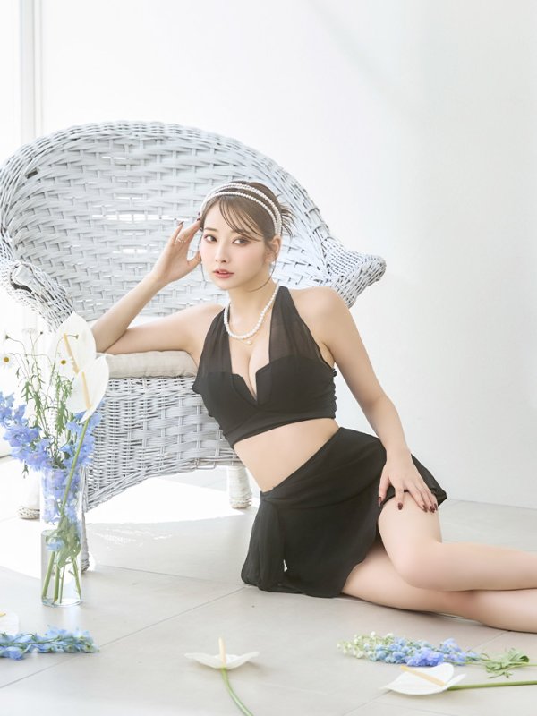 画像34: 【即日発送】【ビキニ】【水着】シアーホルターネックスカート付きビキニ 3点セット[YMT]