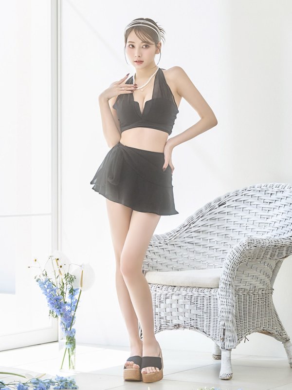 画像35: 【即日発送】【ビキニ】【水着】シアーホルターネックスカート付きビキニ 3点セット[YMT]