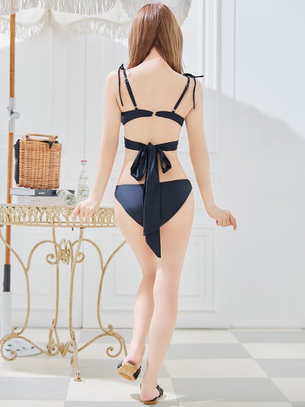 画像11: 【即日発送】【ビキニ】【水着】バッククロスリボンワンカラービキニ 2点セット [YMT]