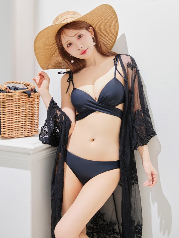 画像7: 【即日発送】【ビキニ】【水着】バッククロスリボンワンカラービキニ 2点セット [YMT]