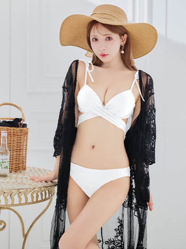 画像23: 【即日発送】【ビキニ】【水着】バッククロスリボンワンカラービキニ 2点セット [YMT]