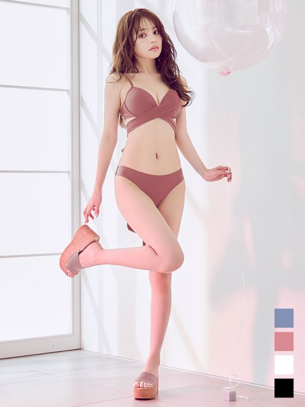 画像3: 【即日発送】【ビキニ】【水着】バッククロスリボンワンカラービキニ 2点セット [YMT]