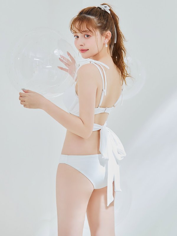 画像12: 【即日発送】【ビキニ】【水着】バッククロスリボンワンカラービキニ 2点セット [YMT]