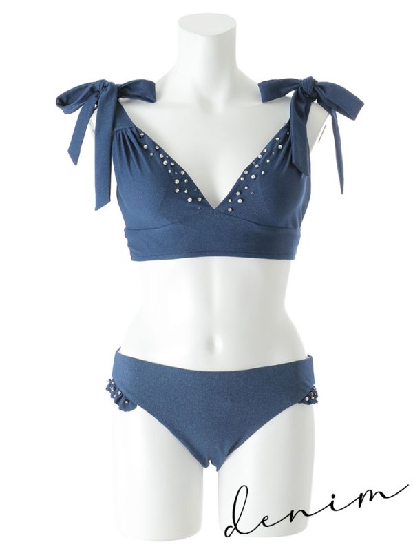 画像24: 【即日発送】【ビキニ】【水着】ショルダーリボンスタッズフリルビキニ 2点セット [YMT]