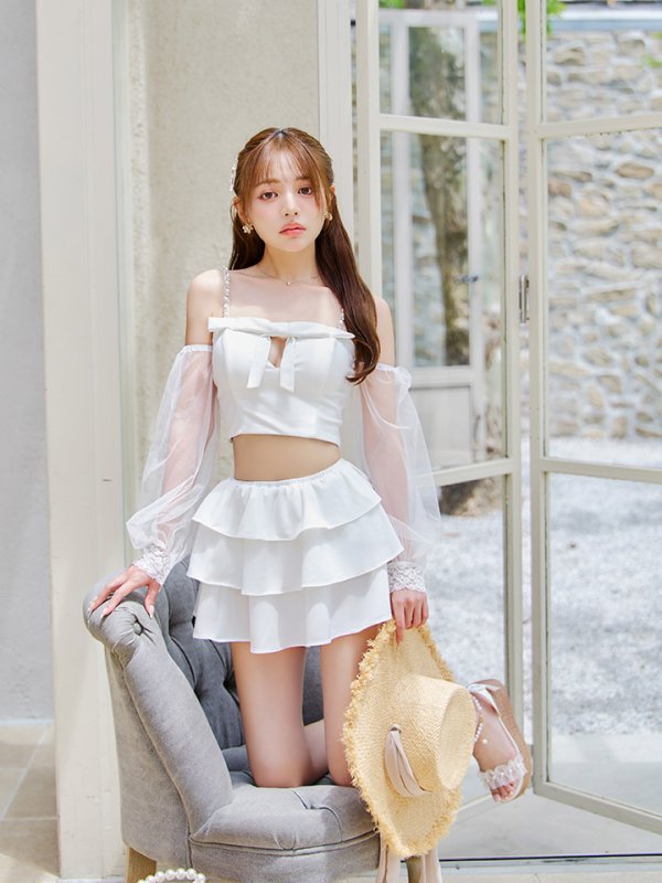 画像17: 【即日発送】【ビキニ】【水着】フリルティアードチュールリボンビキニ 3点セット[YMT]