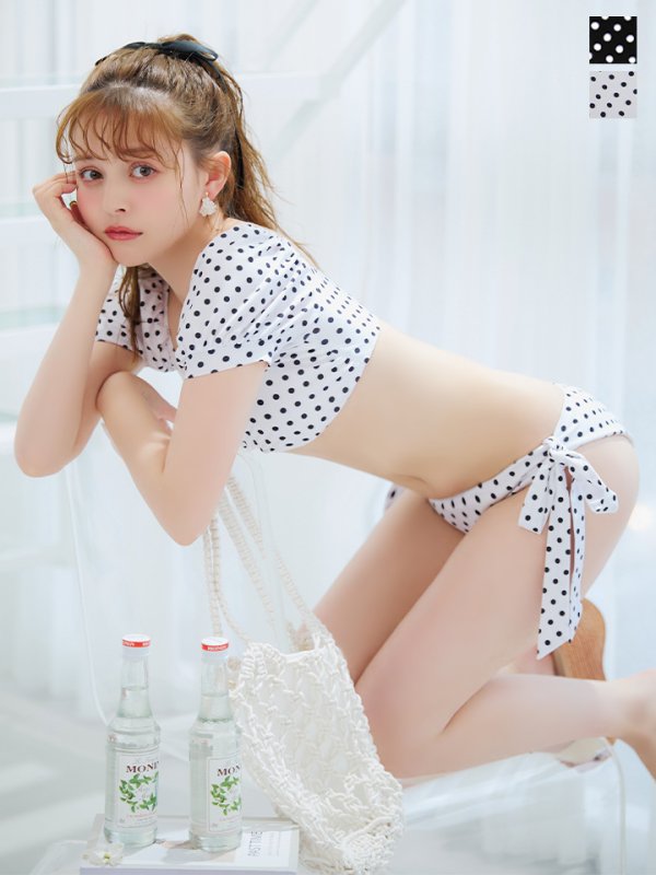 画像1: 【予約 / 6月下旬発送予定】【ビキニ】【水着】ドットリボン2WAYビキニ 2点セット [YMT]