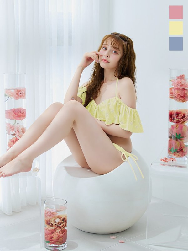 画像2: 【予約 / 6月下旬発送予定】【ビキニ】【水着】ビジューオフショルダーフリルビキニ 2点セット[YMT]