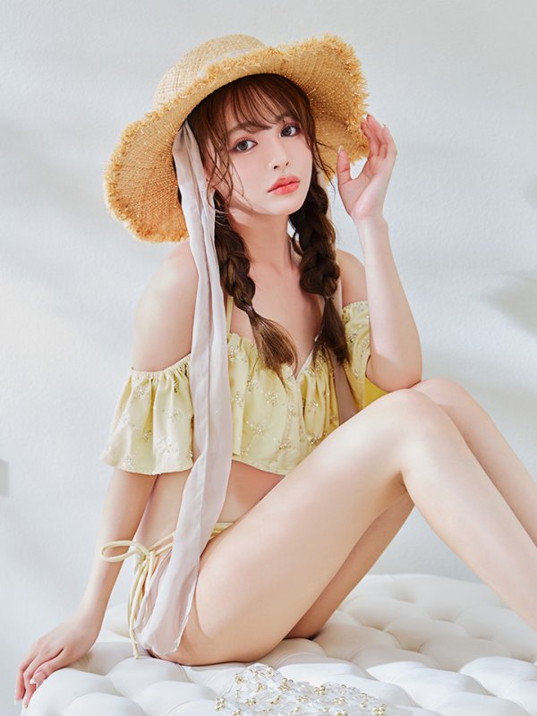 画像15: 【即日発送】【ビキニ】【水着】ビジューオフショルダーフリルビキニ 2点セット[YMT]