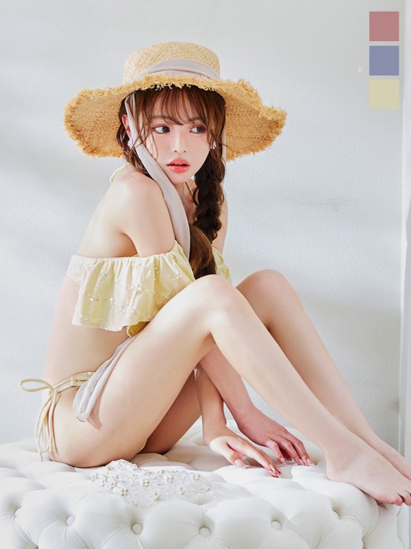 画像3: 【即日発送】【ビキニ】【水着】ビジューオフショルダーフリルビキニ 2点セット[YMT]