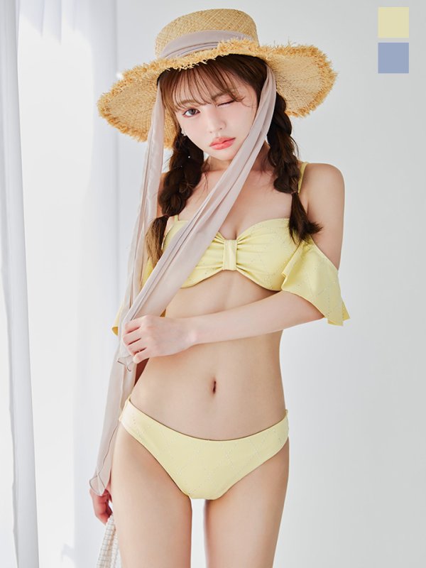 画像3: 【即日発送】【ビキニ】【水着】ビジューオフショルダーフリルビキニ 2点セット[YMT]