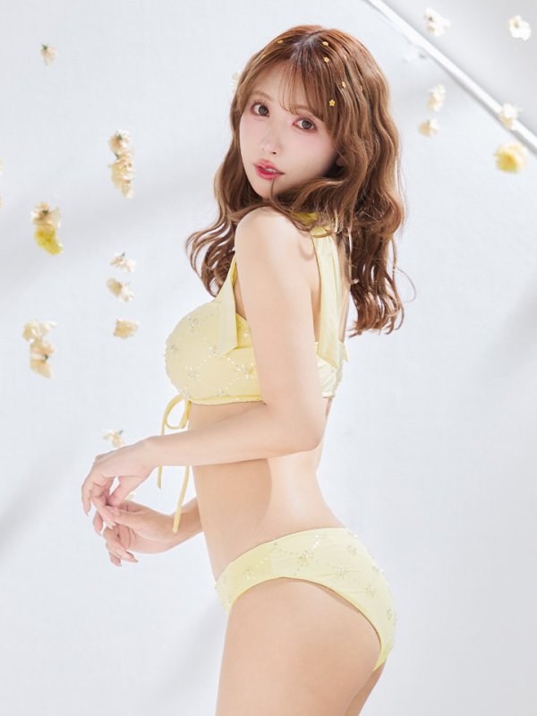 画像13: 【即日発送】【ビキニ】【水着】 ビジューギャザーフロントリボンビキニ ビキニ 2点セット[YMT]