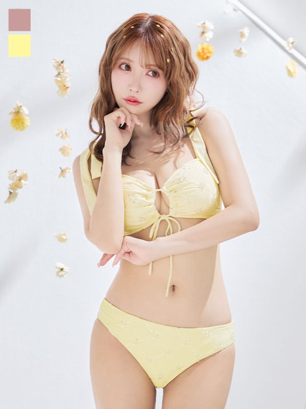 画像6: 【即日発送】【ビキニ】【水着】 ビジューギャザーフロントリボンビキニ ビキニ 2点セット[YMT]