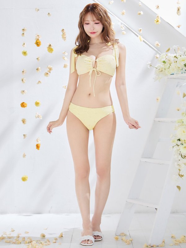 画像7: 【即日発送】【ビキニ】【水着】 ビジューギャザーフロントリボンビキニ ビキニ 2点セット[YMT]