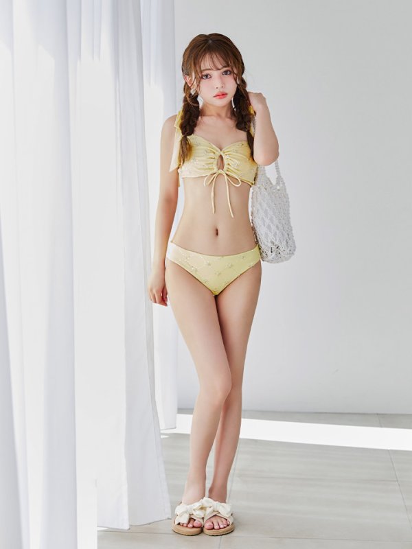 画像21: 【即日発送】【ビキニ】【水着】 ビジューギャザーフロントリボンビキニ ビキニ 2点セット[YMT]