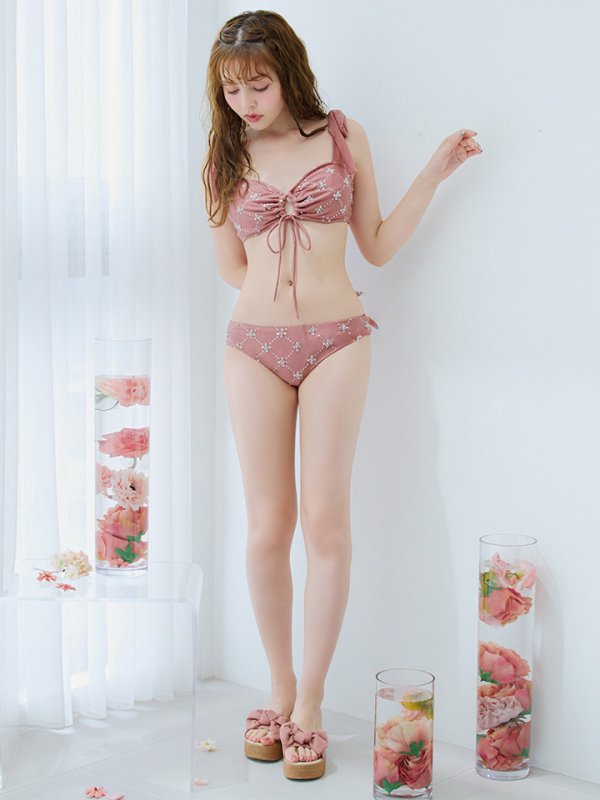 画像4: 【即日発送】【ビキニ】【水着】 ビジューギャザーフロントリボンビキニ ビキニ 2点セット[YMT]M276dzc