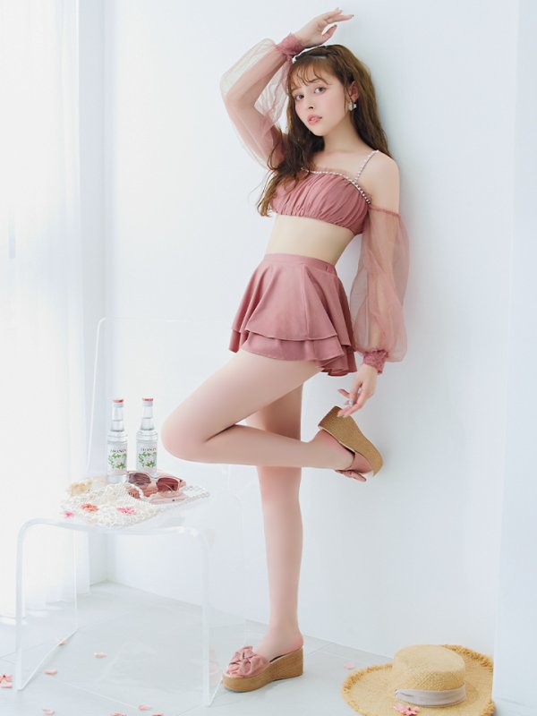 画像8: 【即日発送】【ビキニ】【水着】オフショルダーシアースリーブビキニ [YMT]