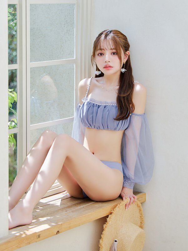 画像15: 【即日発送】【ビキニ】【水着】オフショルダーシアースリーブビキニ [YMT]