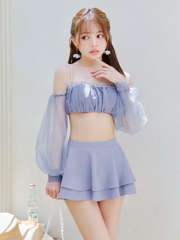 画像9: 【即日発送】【ビキニ】【水着】オフショルダーシアースリーブビキニ [YMT]