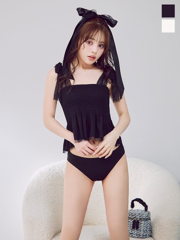 画像3: 【即日発送】【ビキニ】【水着】立体リボンフリルスカートビキニ  3点セット [YMT]