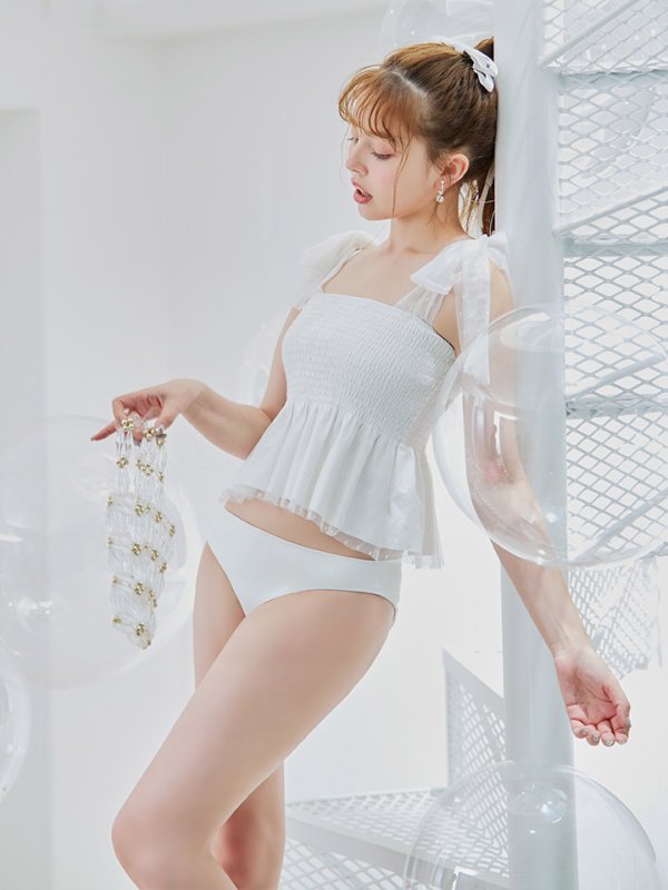 画像14: 【即日発送】【ビキニ】【水着】ドットチュールペプラムフリルビキニ 2点セット [YMT]