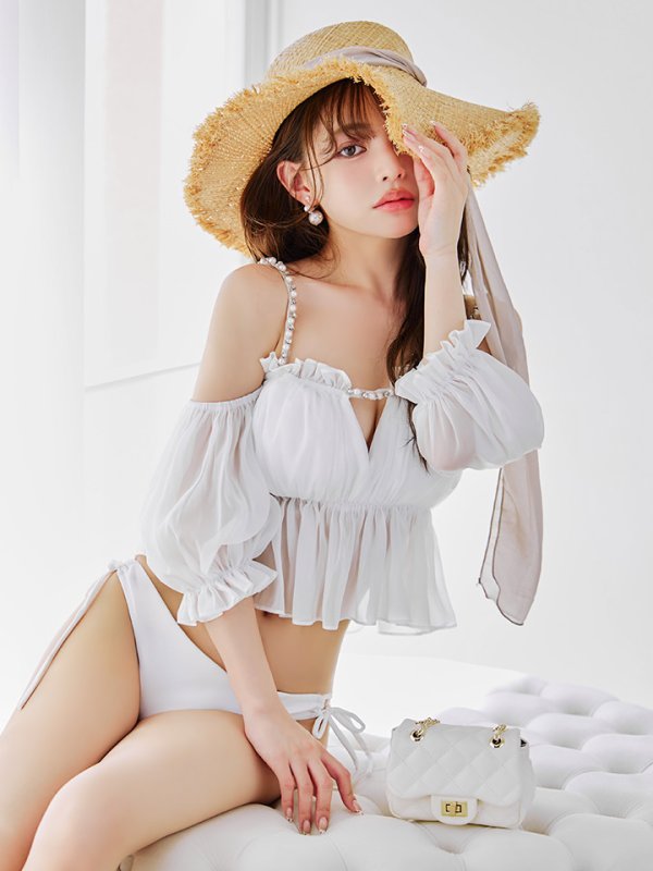 画像19: 【即日発送】【ビキニ】【水着】 パフスリーブフリルビキニ  2点セット[FB01]M282dzp