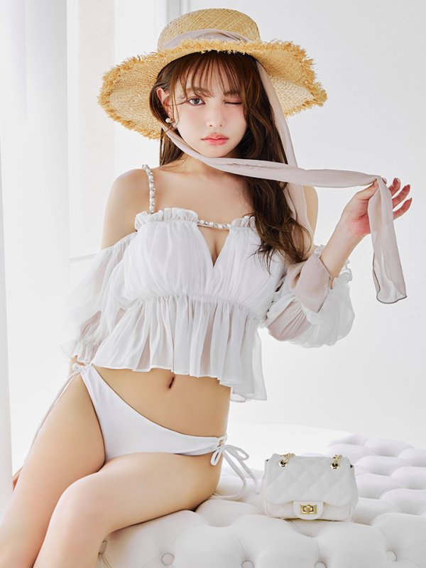 画像3: 【即日発送】【ビキニ】【水着】 パフスリーブフリルビキニ  2点セット[FB01]M282dzp