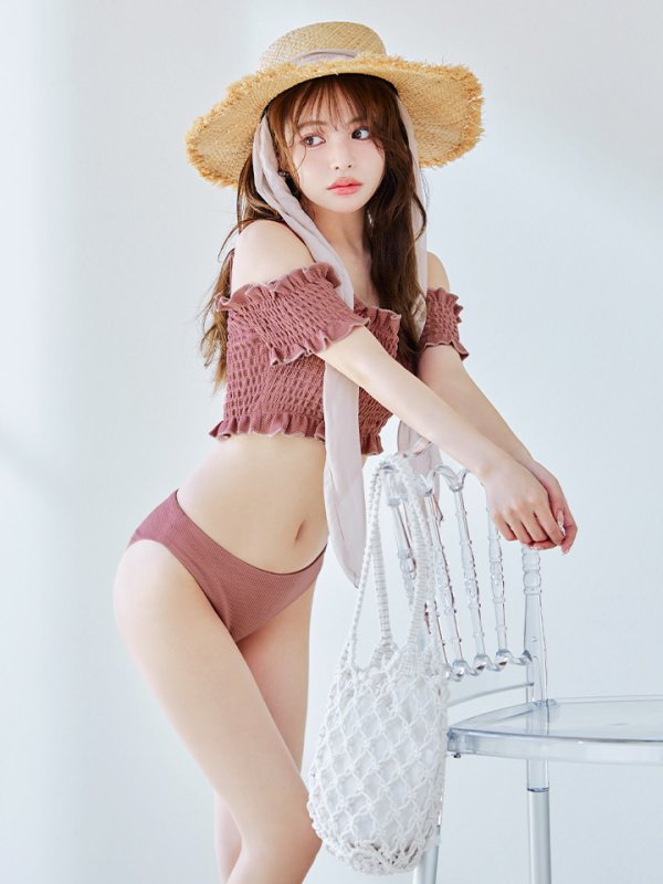 画像15: 【即日発送】【ビキニ】【水着】シャーリングオフショルビキニ  2点セット [YMT]