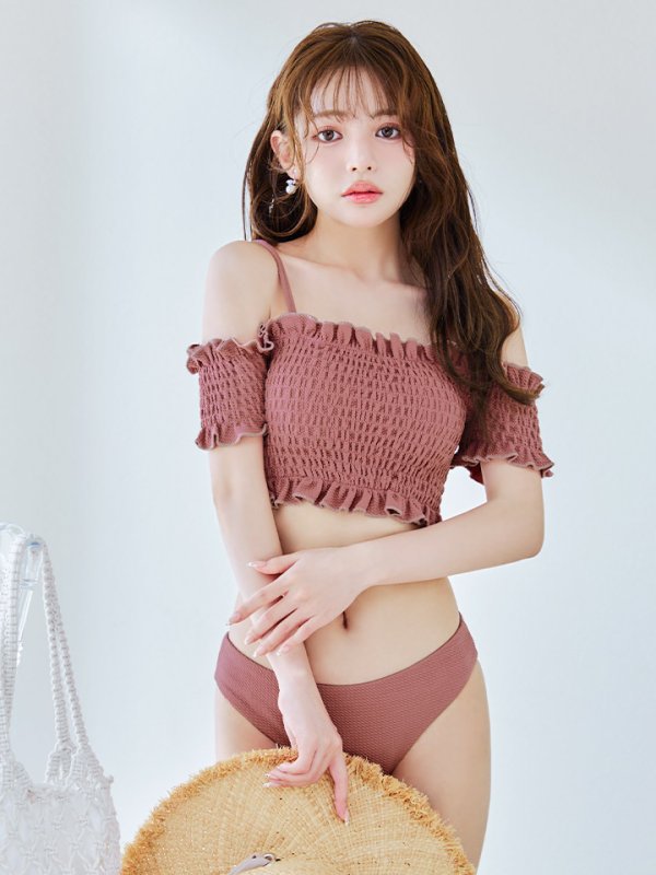 画像16: 【即日発送】【ビキニ】【水着】シャーリングオフショルビキニ  2点セット [YMT]