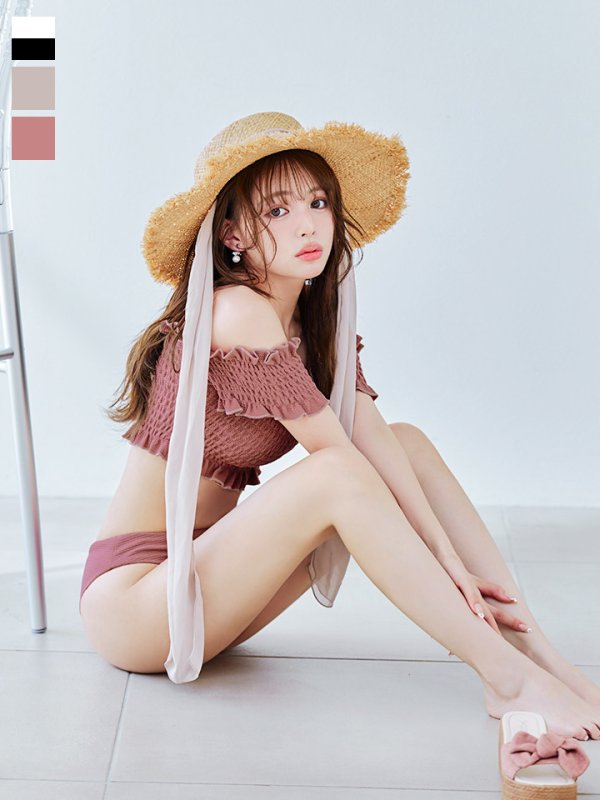 画像2: 【予約 / 6月下旬発送予定】【ビキニ】【水着】シャーリングオフショルビキニ  2点セット [YMT]