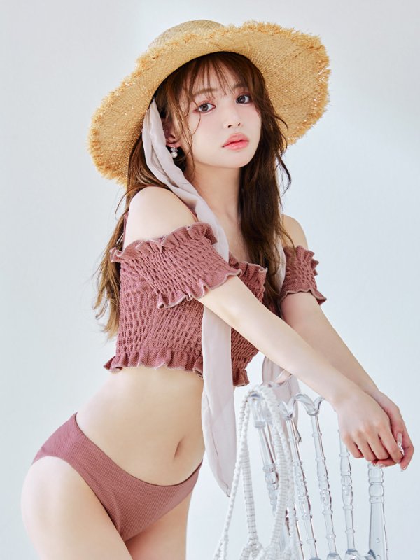 画像8: 【即日発送】【ビキニ】【水着】シャーリングオフショルビキニ  2点セット [YMT]