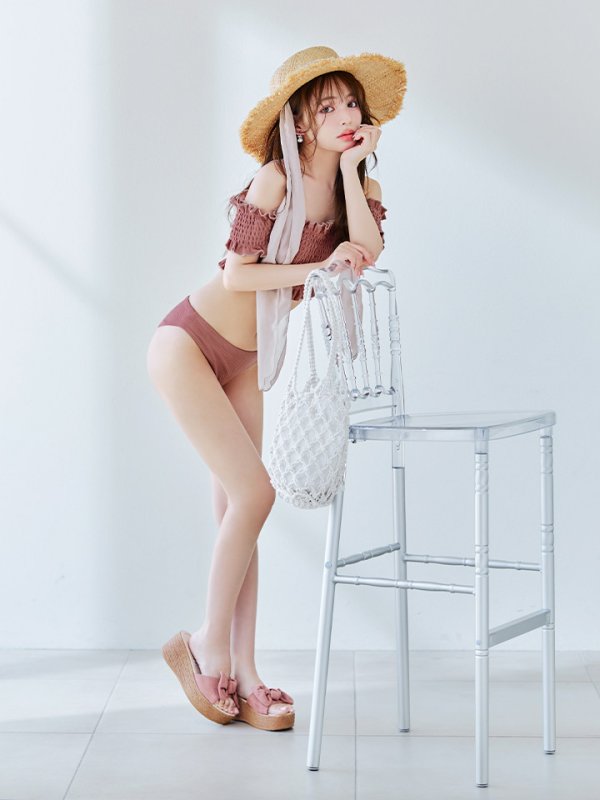 画像12: 【即日発送】【ビキニ】【水着】シャーリングオフショルビキニ  2点セット [YMT]