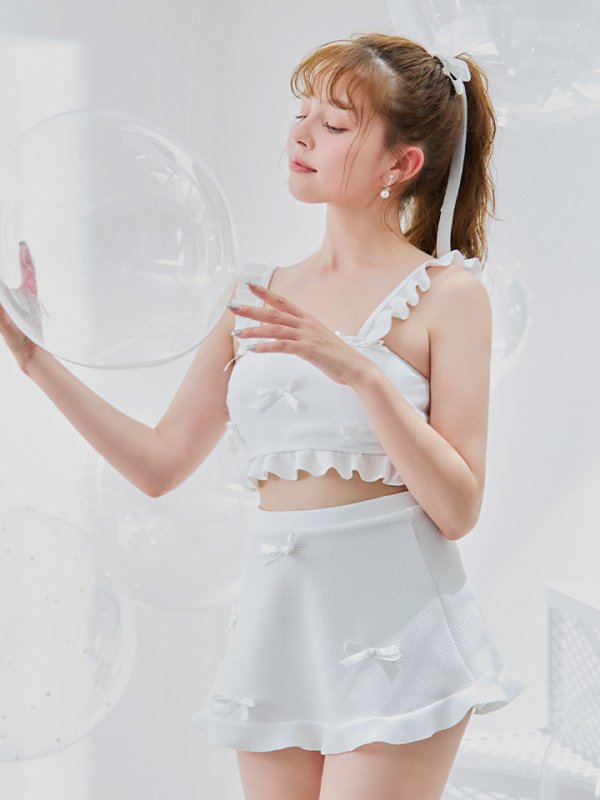 画像9: 【即日発送】【ビキニ】【水着】立体リボンフリルスカートビキニ  3点セット [YMT]