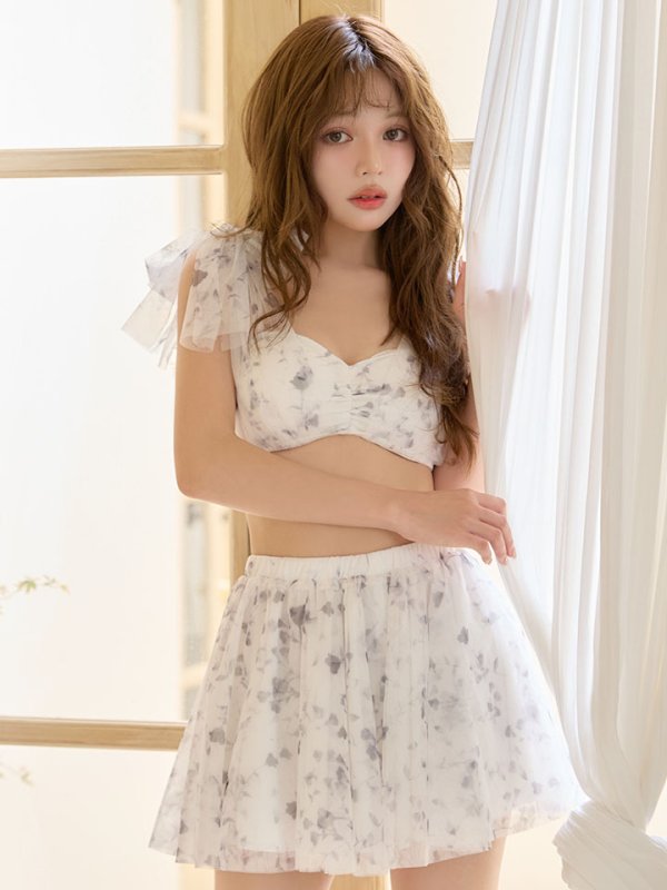 画像1: 【ビキニ】【水着】フラワーモチーフシアーリボンビキニ 3点セット [FB01]【予約 / 6月上旬発送予定】